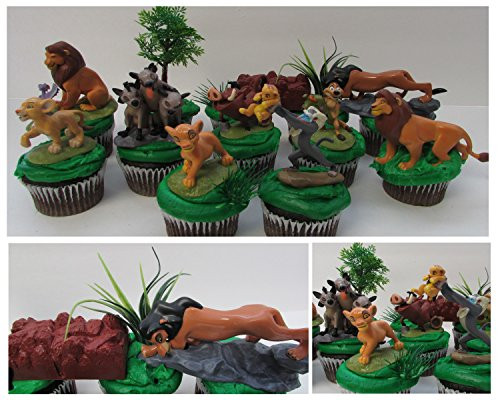 LION KING 11 Piece Birthday CUPCAKE Topper Set Featuring Simba, Nala, Scar, Timon, Zazu, Hyena's, and Mufasa, Themed Decorative Accessories, Figures average 2" to 3" Tall