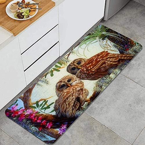 MIGAGA Kitchen Rug Lovely Owls Couple Non-Slip Kitchen Mat Rubber Backing Doormat Runner Rug Set for Entryway and Bedroom Hallway Laundry Room Rugs