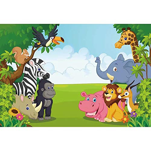 Haoyiyi 5x4ft Baby Shower Backdrop Jungle Safari Cartoons Animals Spring Green Forest Lawn Photography Background Cake Candy Smash Table 1st First Birthday Party Photo Banner Decoration Studio Props Haoyiyi 5x4ft Baby Shower Backdrop Jungle Safari Cartoons Animals Spring Green Forest Lawn Photography Background Cake Candy Smash Table 1st First Birthday Party Photo Banner Decoration Studio Props