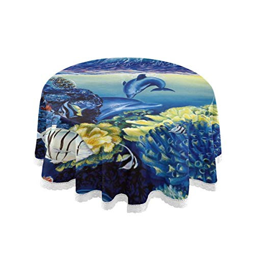 SKYDA Sea Creature Round Tablecloth - 60 Inch - Table Cloth for Table in Washable Polyester - Great for Buffet Table  Parties  Holiday Dinner  Wedding  and  More-a8-