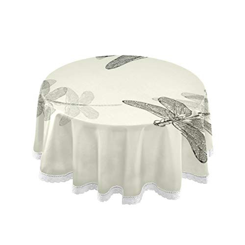 SKYDA Dragonfly Round Tablecloth - 60 Inch - Table Cloth for Table in Washable Polyester - Great for Buffet Table  Parties  Holiday Dinner  Wedding  and  More-q-