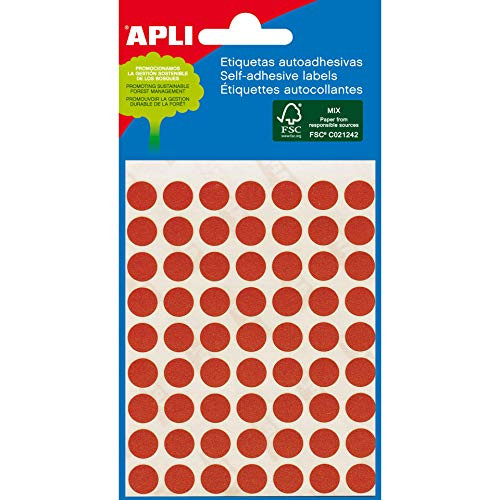 Apli 8mm Diameter Mini Label - Red -Pack of 288-