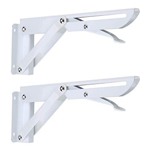 Folding Shelf Brackets  8 Inch Heavy Duty Metal Triangle Table Bench Collapsible Shelf Bracket Wall Mounted for DIY Bracket  Work Table  Space Saving Max Load 220 lb 2pcs Folding Shelf Hinge