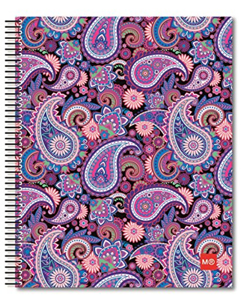 Miquelrius Medium Spiral Bound Notebook  Purple Paisley -6.5 x 8  4-Subject  College Ruled-