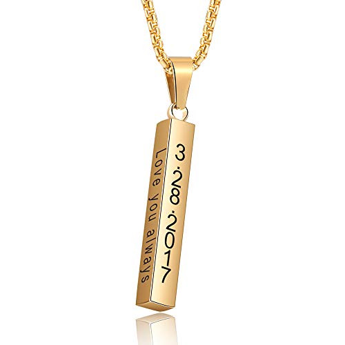 Love Jewelry Personalized Couple Stainless Steel Necklace Engraved Initial Name Vertical Bar Necklace Birthday Gifts for Boyfriend -gold-