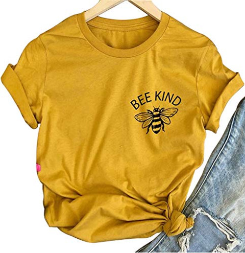 Bee Kind Tshirt Women Cute Bee Pocket Graphic Print T-Shirt Be Kind Summer Short Sleeve Casual Tee Tops -S Yellow- Bee Kind Tshirt Women Cute Bee Pocket Graphic Print T-Shirt Be Kind Summer Short Sleeve Casual Tee Tops -S Yellow-