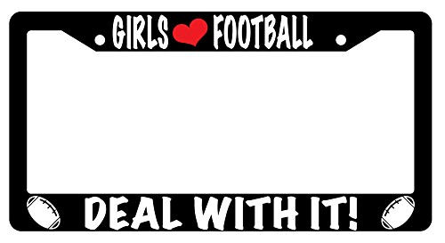 Lplpol Girls Love Football Deal with It License Plate Frame  Aluminum Metal License Plate Frame Cover  Novelty Exterior Auto Accessory Car Tag Holder  6x12 Inch  SG1448