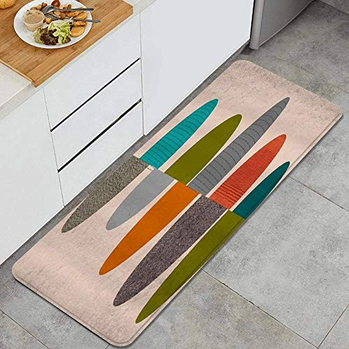 MIGAGA Kitchen Rug Mid-Century Ovals Non-Slip Kitchen Mat Rubber Backing Doormat Runner Rug Set for Entryway and Bedroom Hallway Laundry Room Rugs