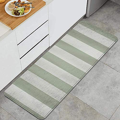 MIGAGA Kitchen Rug Sage Green Stripes Non-Slip Kitchen Mat Rubber Backing Doormat Runner Rug Set for Entryway and Bedroom Hallway Laundry Room Rugs