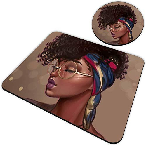 Gaming Mouse Pad and Coasters Set  African American Women Girl Mousepad  Non-Slip Rubber Rectangle Mouse Pad  Customized Mouse Mat for Working and Gaming
