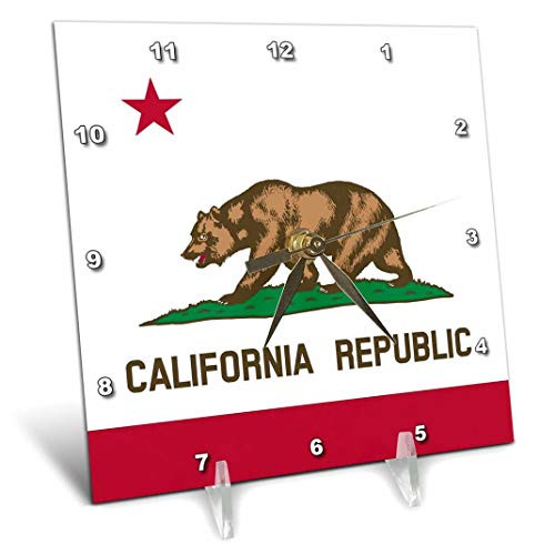 3dRose dc_158295_1 Flag of California Republic Us American State United States of America The Bear Flag White Red Desk Clock, 6 by 6-Inch
