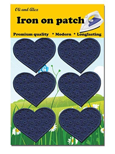 Iron On Patches - Blue Heart Patch 6 pcs Iron On Patch Embroidered Applique 2.2 x 1.8 inches -5.6 x 4.7 cm- A-26