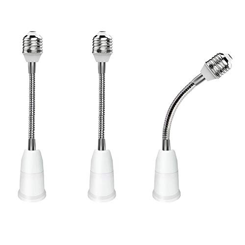 3PCS E27 to E27 Extension Light Socket  All Direction Bulb Adapter Socket  360° Bendable Hardened Hose Socket Extender for Home Light Fixtures -E27-E27  White-