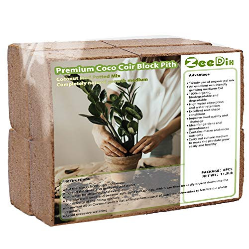 ZeeDix 8 Pcs Premium Coco Coir Brick- 100 percent  Organic Compressed Coconut Coir Starting Mix  Coco Coir Fiber for Potting Soil  Herbs  Gardening