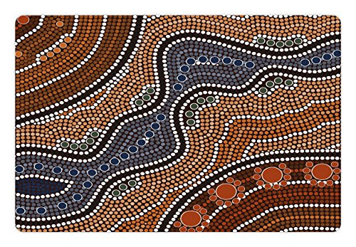 Lunarable Art Pet Mat for Food and Water  Aboriginal Culture Inspired Abstract Nature Scene Native Australian Illustration  Non-Slip Rubber Mat for Dogs and Cats  18 inch X 12 inch  Orange Brown