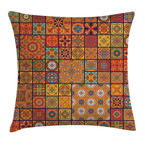 Ambesonne Moroccan Throw Pillow Cushion Cover  Group of Moroccan Geometric Patterns Floral Ornamental Patchwork Print  Decorative Square Accent Pillow Case  20 inch X 20 inch  Marigold Orange