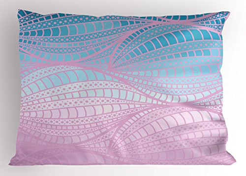 Lunarable Abstract Pillow Sham  Wavy Curvy Stripes with Dots and Lines Funky Spring Storm  Decorative Standard King Size Printed Pillowcase  36 inch X 20 inch  Baby Pink Blue Pale Blue