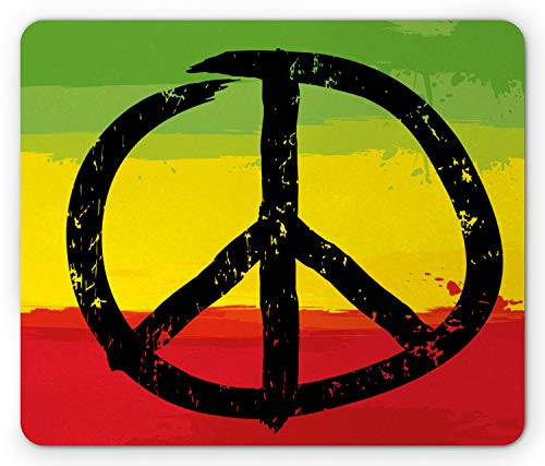 Ambesonne Rasta Mouse Pad  Grunge Style Watercolor Design Flag Colors Hippie Peace Sign  Rectangle Non-Slip Rubber Mousepad  Standard Size  Yellow Black