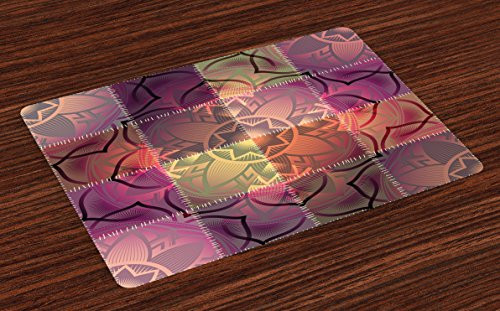 Ambesonne Ethnic Place Mats Set of 4  Seamless Pattern of Mandala Motif in Ombre Paisley on Patchwork Like Artwork Image  Washable Fabric Placemats for Dining Room Kitchen Table Decor  Multicolor