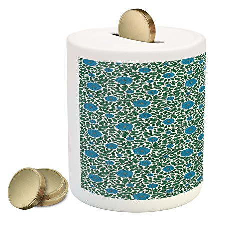 Lunarable Floral Piggy Bank Messy Blue Morning Glory Flowers Among Lobed Leaves Spring Garden Printed Ceramic Coin Bank Money Box for Cash Saving Cobalt Blue and Forrest Green Lunarable Floral Piggy Bank Messy Blue Morning Glory Flowers Among Lobed Leaves Spring Garden Printed Ceramic Coin Bank Money Box for Cash Saving Cobalt Blue and Forrest Green