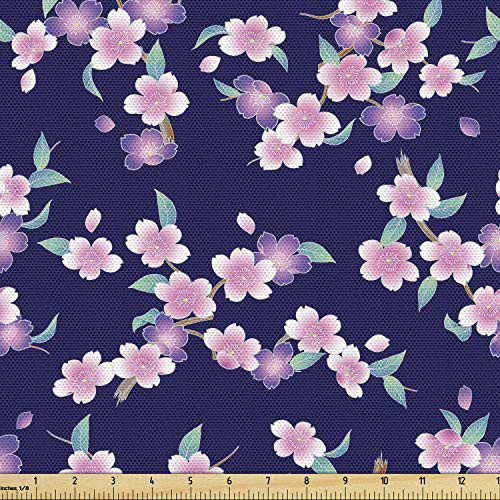 Lunarable Floral Fabric by The Yard Japanese Cherry Blossoms Sakura Branches Spring Theme on a Dark Blue Background Decorative Fabric for Upholstery and Home Accents Multicolor Lunarable Floral Fabric by The Yard Japanese Cherry Blossoms Sakura Branches Spring Theme on a Dark Blue Background Decorative Fabric for Upholstery and Home Accents Multicolor