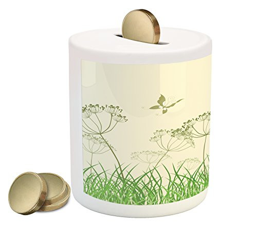 Lunarable Butterfly Piggy Bank Wildflowers with Grass Silhouette Spring Season Growth Flora and Fauna Printed Ceramic Coin Bank Money Box for Cash Saving Fern Green Pale Green Lunarable Butterfly Piggy Bank Wildflowers with Grass Silhouette Spring Season Growth Flora and Fauna Printed Ceramic Coin Bank Money Box for Cash Saving Fern Green Pale Green