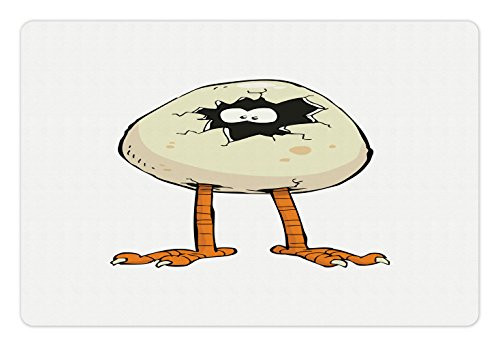 Lunarable Chicken Pet Mat for Food and Water  Baby Chick Hatching from an Egg Cartoon Character Nursery Theme  Rectangle Non-Slip Rubber Mat for Dogs and Cats  Eggshell Orange Charcoal Grey