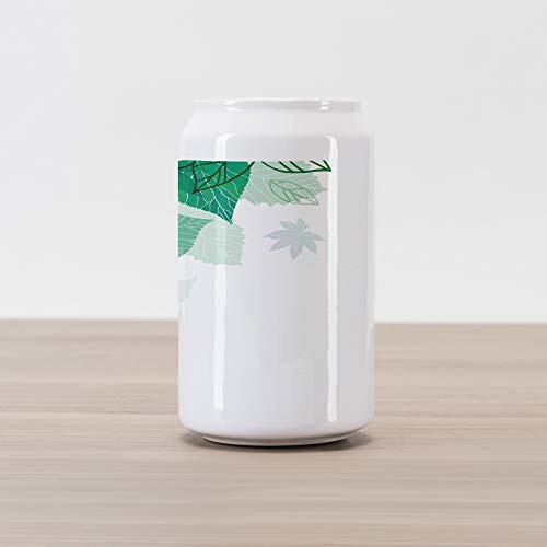 Lunarable Mint Cola Can Shape Piggy Bank  Hello Spring Theme with Tropical Leaves Field Environment Forest Nature Woods Picture  Ceramic Cola Shaped Coin Box Money Bank for Cash Saving  Jade Green