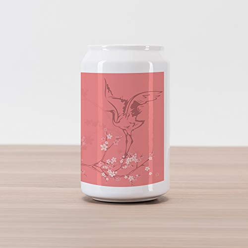 Lunarable Vintage Cola Can Shape Piggy Bank  Spring Season Themed Image with Crane Silhouette Among Sakura Branches Japanese  Ceramic Cola Shaped Coin Box Money Bank for Cash Saving  Coral White