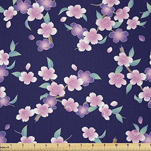 Lunarable Floral Fabric by The Yard Japanese Cherry Blossoms Sakura Branches Spring Theme on a Dark Blue Background Microfiber Fabric for Arts and Crafts Textiles and Decor 1 Yard Lilac Blue Lunarable Floral Fabric by The Yard Japanese Cherry Blossoms Sakura Branches Spring Theme on a Dark Blue Background Microfiber Fabric for Arts and Crafts Textiles and Decor 1 Yard Lilac Blue