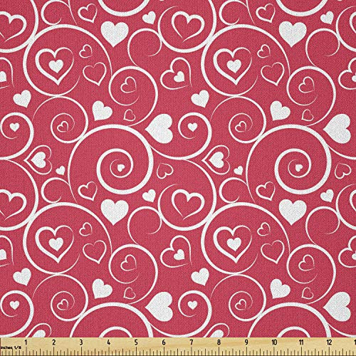 Lunarable Hearts Fabric by The Yard  Vibrant Colored Swirls Vortexes with Hearts Love Abstract Valentines Day  Microfiber Fabric for Arts and Crafts Textiles  and  Decor  1 Yard  Magenta White