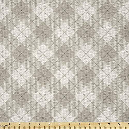 Lunarable Plaid Fabric by The Yard  Diagonal Pattern Geometric Simplistic Checked and Striped Tile Illustration  Microfiber Fabric for Arts and Crafts Textiles  and  Decor  1 Yard  Warm Taupe Pearl