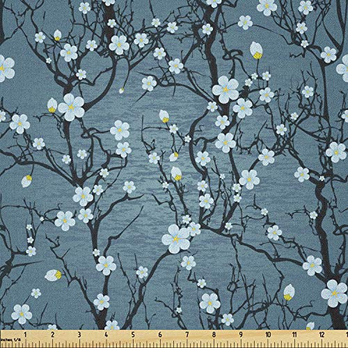 Lunarable Floral Fabric by The Yard Sakura Tree Branches Pale Japanese Cherry Blossom Spring Form Microfiber Fabric for Arts and Crafts Textiles and Decor 1 Yard Sea Blue Lunarable Floral Fabric by The Yard Sakura Tree Branches Pale Japanese Cherry Blossom Spring Form Microfiber Fabric for Arts and Crafts Textiles and Decor 1 Yard Sea Blue