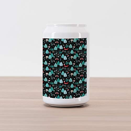 Lunarable Forest Cola Can Shape Piggy Bank  Spring Summer Pattern with Fox Birds Flowers and Trees Enchanted Woodland Wildlife  Ceramic Cola Shaped Coin Box Money Bank for Cash Saving  Multicolor