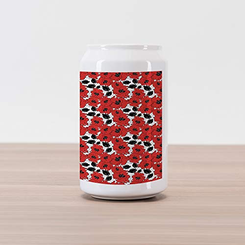 Lunarable Poppy Flower Cola Can Shape Piggy Bank  Hand Drawn Arrangement of Creative Art Romantic Nature Elements Spring  Ceramic Cola Shaped Coin Box Money Bank  4.5 inch X 2.5 inch  Vermilion White