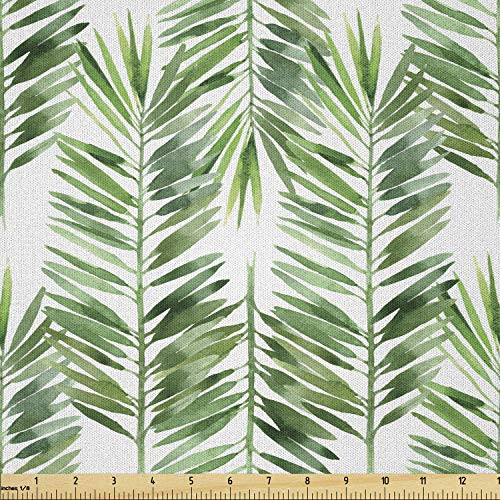 Lunarable Palm Tree Fabric by The Yard  Watercolor Tropical Tree Branches Evergreen Leaf Featured Plant Design  Microfiber Fabric for Arts and Crafts Textiles  and  Decor  Green