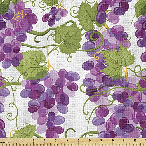 Lunarable Grape Fabric by The Yard  Vineyard Concept with Violet Tone Ripe Fresh Grapes Organic Viticulture  Microfiber Fabric for Arts and Crafts Textiles  and  Decor  Violet Purple and Green