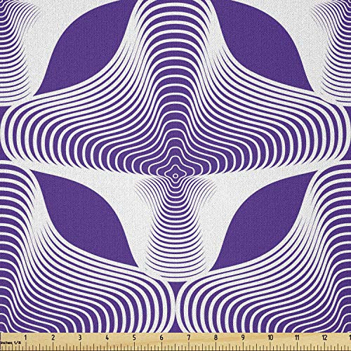 Lunarable Geometric Fabric by The Yard  Curved Stripes Ornamental Arrangement with Purple Tones Intertwined Lines  Microfiber Fabric for Arts and Crafts Textiles  and  Decor  Purple and White