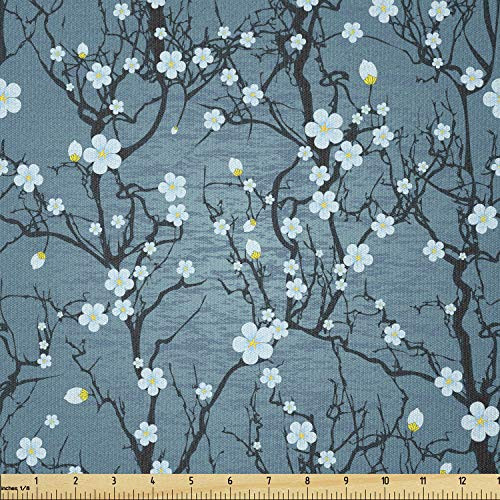 Lunarable Floral Fabric by The Yard Sakura Tree Branches Pale Japanese Cherry Blossom Spring Form Stretch Knit Fabric for Clothing Sewing and Arts Crafts 1 Yard Blue Lunarable Floral Fabric by The Yard Sakura Tree Branches Pale Japanese Cherry Blossom Spring Form Stretch Knit Fabric for Clothing Sewing and Arts Crafts 1 Yard Blue