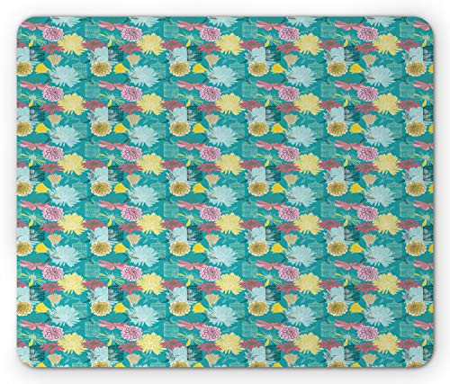 Lunarable Spring Mouse Pad  Botanical Composition with Flowers Birds and Cages  Rectangle Non-Slip Rubber Mousepad  Standard Size  Dark Seafoam Multicolor