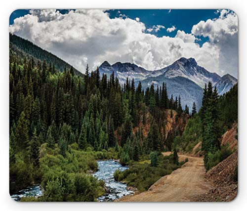 Lunarable Aspen Tree Mouse Pad  Colorado Outdoor River View of Fascinating Nature Scene of Stream and Forest  Rectangle Non-Slip Rubber Mousepad  Standard Size  Multicolor