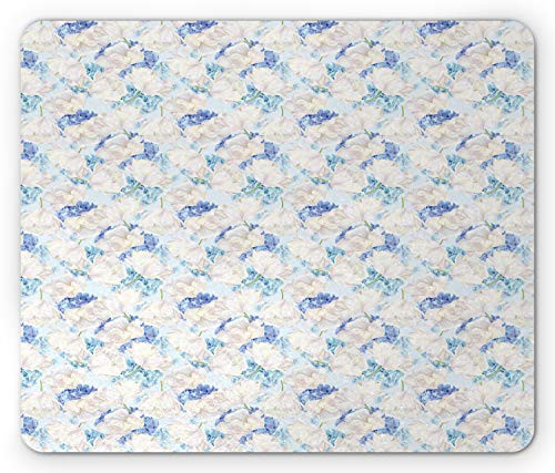 Lunarable Floral Mouse Pad  Spring Blossom Related Soft Bicolor Hydrangea Flowers Composition  Rectangle Non-Slip Rubber Mousepad  Standard Size  Off White and Lavender Blue