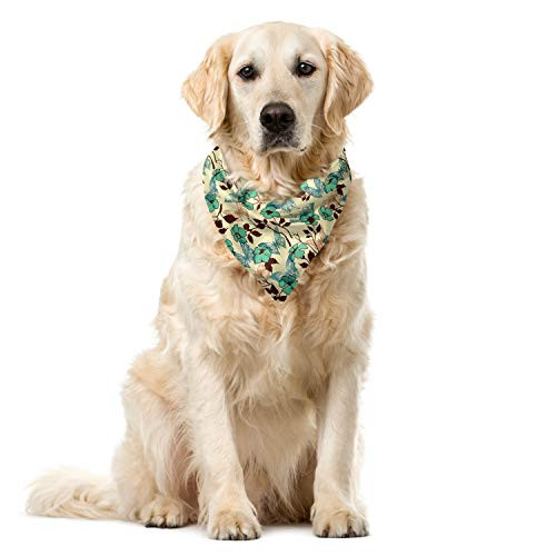 Lunarable Butterflies Dog Bandana  Autumnal Leaves Flowers  16 inch X 16 inch  Cream Seal Brown and Seafoam