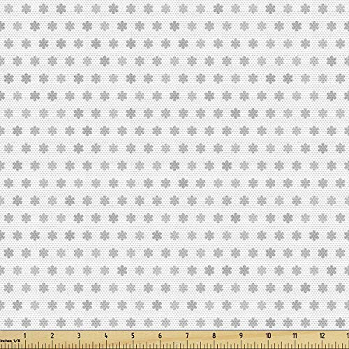 Lunarable Grey and White Fabric by The Yard  Minimal Pattern with Continuous Simplistic Tiny Flowers Spring Art  Decorative Fabric for Upholstery and Home Accents  1 Yard  Silver Grey