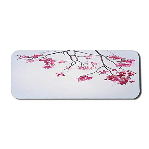 Lunarable Japanese Computer Mouse Pad  Cherry Blossom Sakura Tree Floral Branch Spring Season Theme Image  Rectangle Non-Slip Rubber Mousepad Large  31 inch x 12 inch Gaming Size  Pink Black and Dimgray