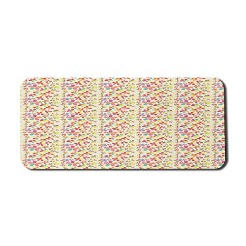 Lunarable Floral Computer Mouse Pad  Spring Themed Illustration of Flower Petals 60 s in Funny Tones Hippie Art  Rectangle Non-Slip Rubber Mousepad X-Large  35 inch x 15 inch Gaming Size  Cream and Multicolor