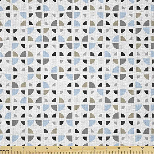Lunarable Geometric Fabric by The Yard  Modern Pattern with Cut Rounds Repetition  Microfiber Fabric for Arts and Crafts Textiles  and  Decor  1 Yard  White Ceil Blue