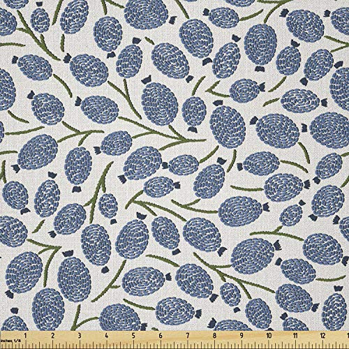 Lunarable Blue Green Fabric by The Yard  Botanical Pattern of Continuous Dotted Elements Blooming Details  Microfiber Fabric for Arts and Crafts Textiles  and  Decor  1 Yard  Champagne Slate Blue