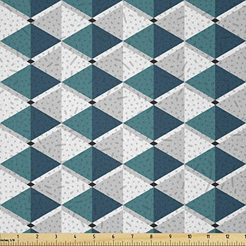 Lunarable Geometrical Fabric by The Yard  Digital Drawn Abstract Grunge Design Rhombus Repetition Continued Motifs  Microfiber Fabric for Arts and Crafts Textiles  and  Decor  1 Yard  Teal Pale Grey