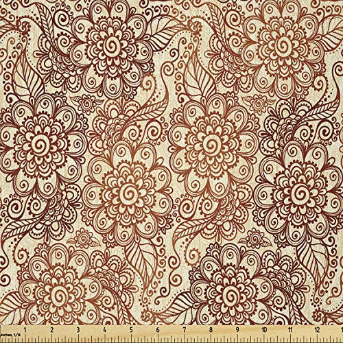 Lunarable Floral Fabric by The Yard  Illustration of Intricate Style Rhythmic Leaves Flowers Autumn Tones  Microfiber Fabric for Arts and Crafts Textiles  and  Decor  1 Yard  Beige Dark Rust Cinnamon